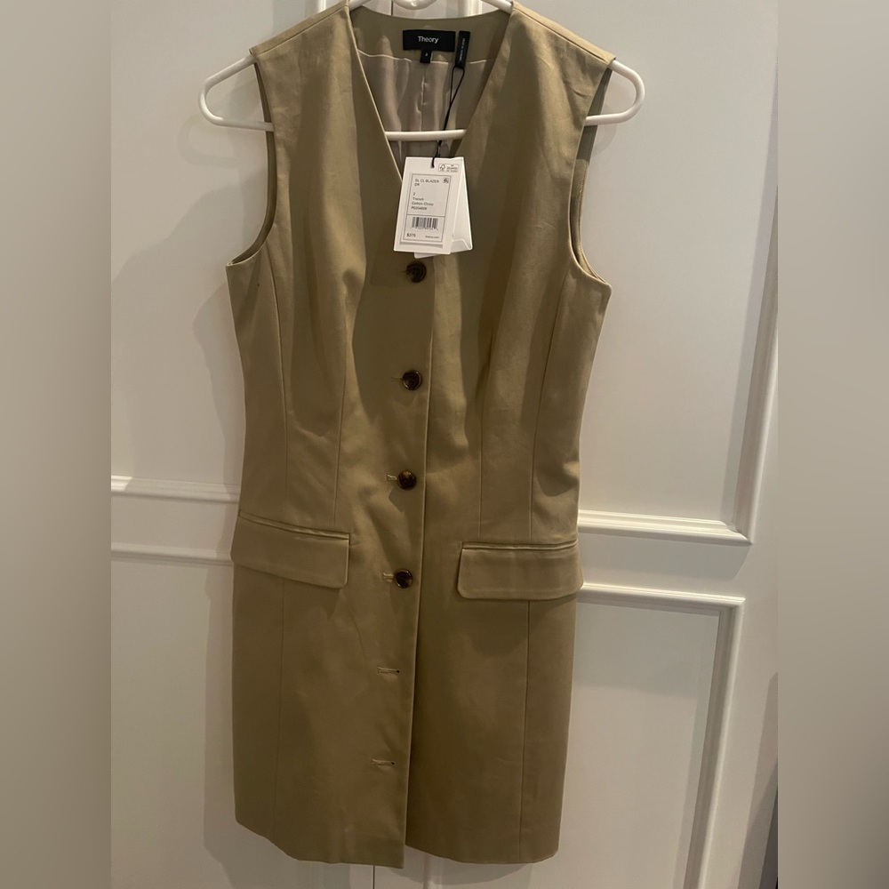 NWT Theory Tan trench cotton chino Sleeveless Button-Down Dress
